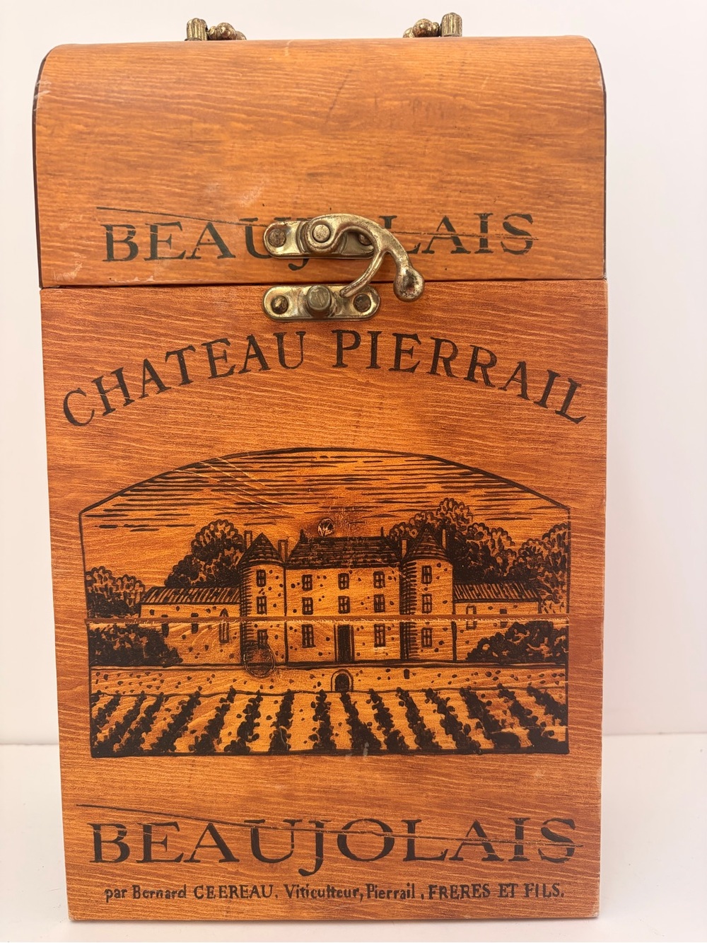 Chateau Wooden Wine Box with Gold Tone Latch - Brown